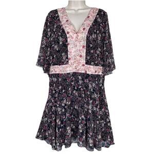 Cooper St fit & flare flutter sleeve knee length v-neck chiffon floral Sz 8